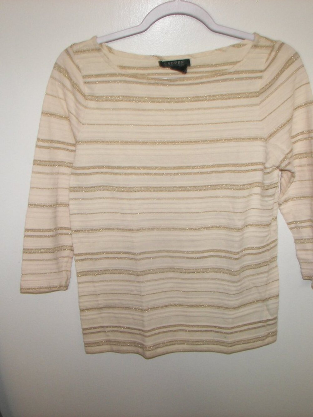 Lauren Ralph Lauren striped 3/4 sleeve crew neck top M